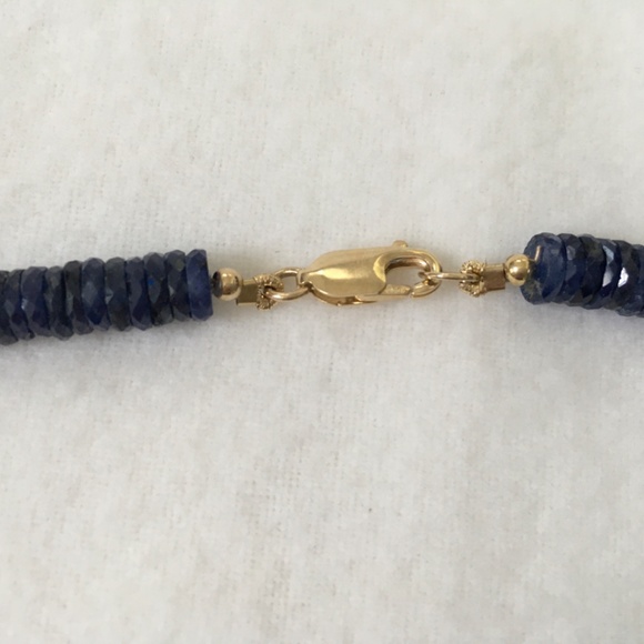 Genuine Blue Sapphire 14k Yellow Gold Bead Strand  Choker Necklace - Picture 3 of 15